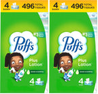 Puffs Plus Lotion Facial Tissues, 4 Family Boxes, 124 tissues per box (Pack of 2)