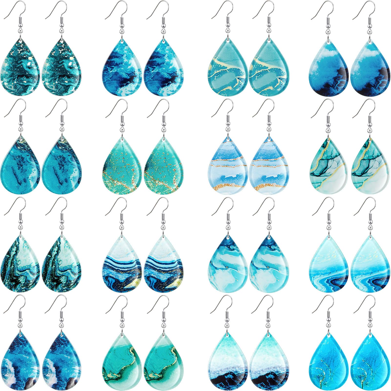 Loetere 16 Pairs Acrylic Ocean Summer Earrings for Women Beach Teardrop Hawaiian Tropical Dangle Earrings Bulk Gift Jewelry(Ocean)