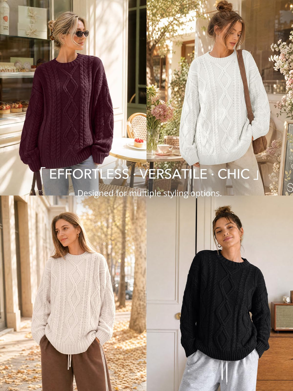Trendy Queen Women's Oversized Cable Knit Sweaters 2026 Fall Outfits Cream