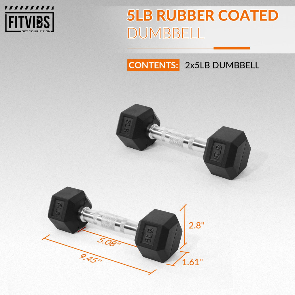 Fitvids Rubber Encased Hex Dumbbell, Hand Weights with Anti-Slip Cast Iron Grip for Exercise & Fitness, Weights Dumbbells Set of 2 for Strength Training, 5-50 LBS Pair