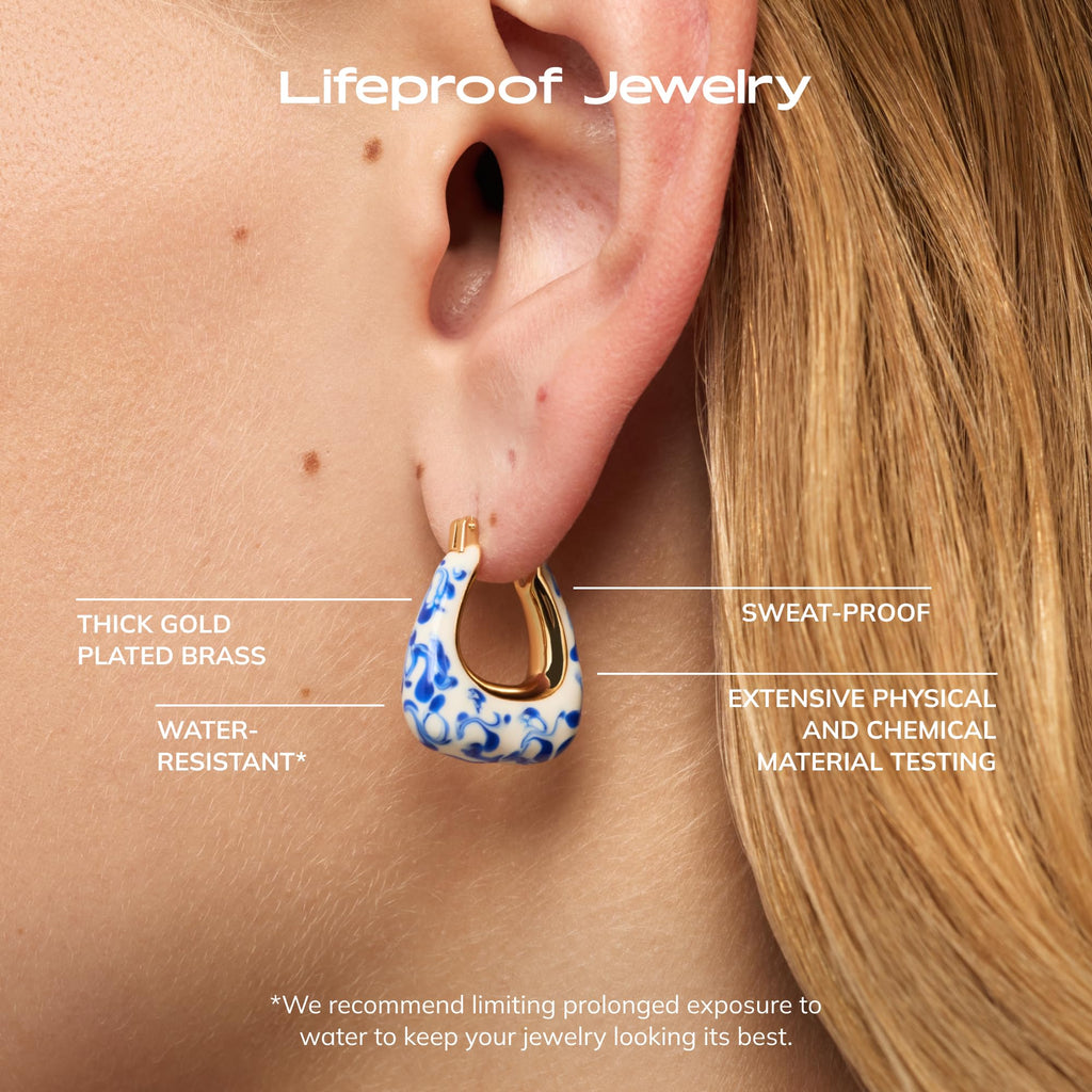 Ana Luisa Sphere Hoop Earring Dakota Styles Womens Earrings - Trendy 14K Gold Plated, Silver Rhodium Plated w/Blue Marble - Mini Huggie Hoop Earrings for Women Hypoallergenic & Tarnish-Free