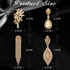Sanfenly Gold Clip On Earrings Women Dangle, Large Long Dangling Non Pierced Earrings Elegant Formal Big Bling Rhinestone Crystal Simulated Diamond Clip Earrings for Women Non Pierced Ears