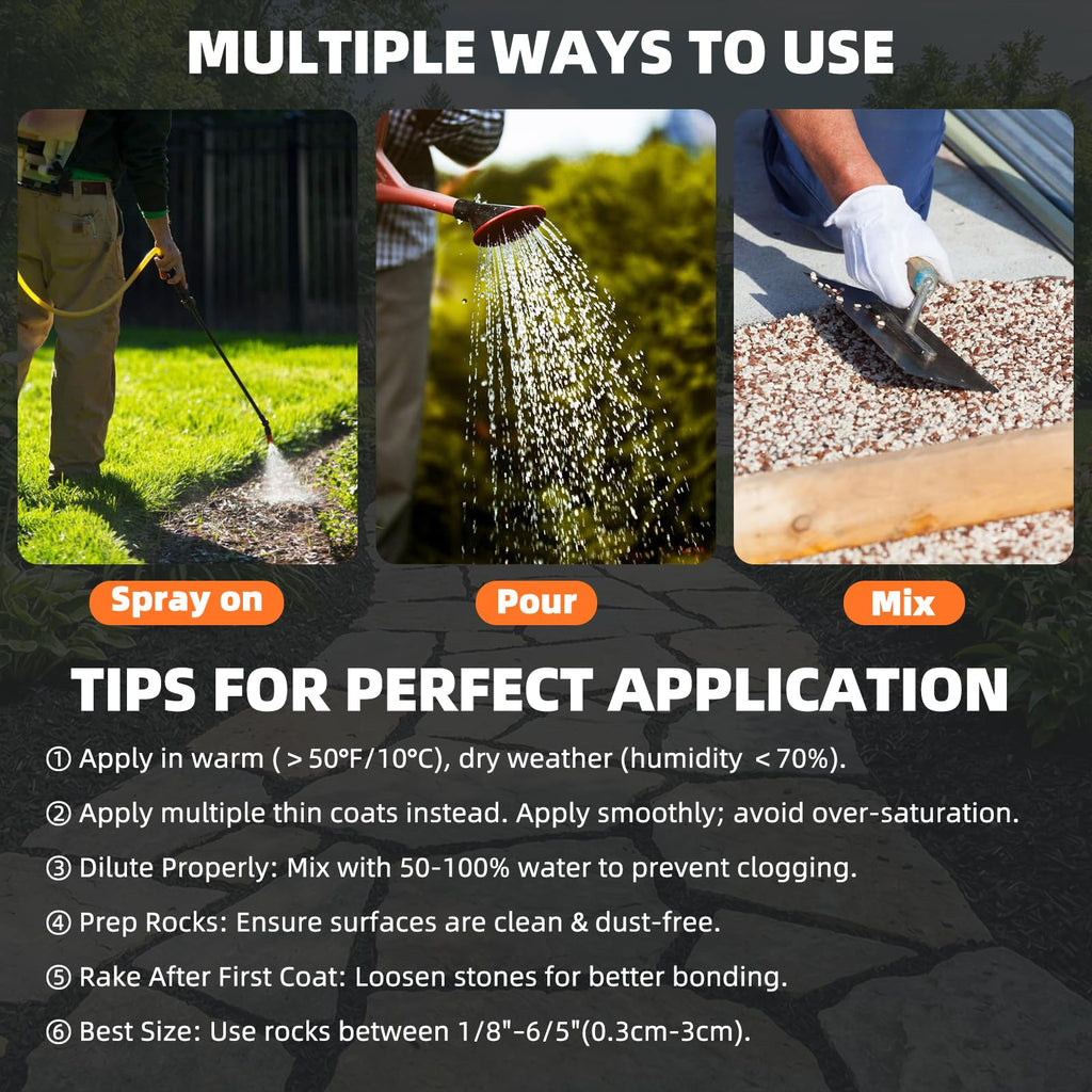 Shabebe Rock Glue for Landscaping 1 Gallon, Ultra-Stick Mulch Bond Gravel Binder & Stone Adhesive, 100% Water-Permeable Pea Gravel Stabilizer, Long-Lasting Rock Glue for Paths, Patios & Borders