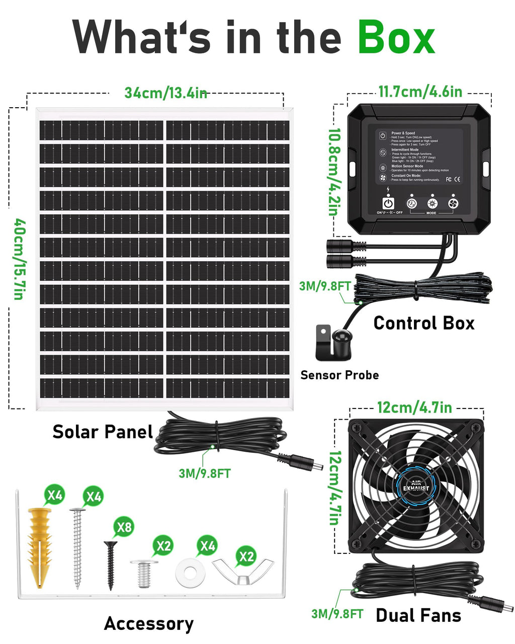 Solar Powered Fan for Chicken Coop, 25W Solar Panel, 2 * 4.7" Fans, 3 Smart Mode, Solar Exhaust Fan for Chicken Coop, Shed, Pet House