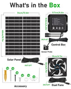 Solar Powered Fan for Chicken Coop, 25W Solar Panel, 2 * 4.7" Fans, 3 Smart Mode, Solar Exhaust Fan for Chicken Coop, Shed, Pet House