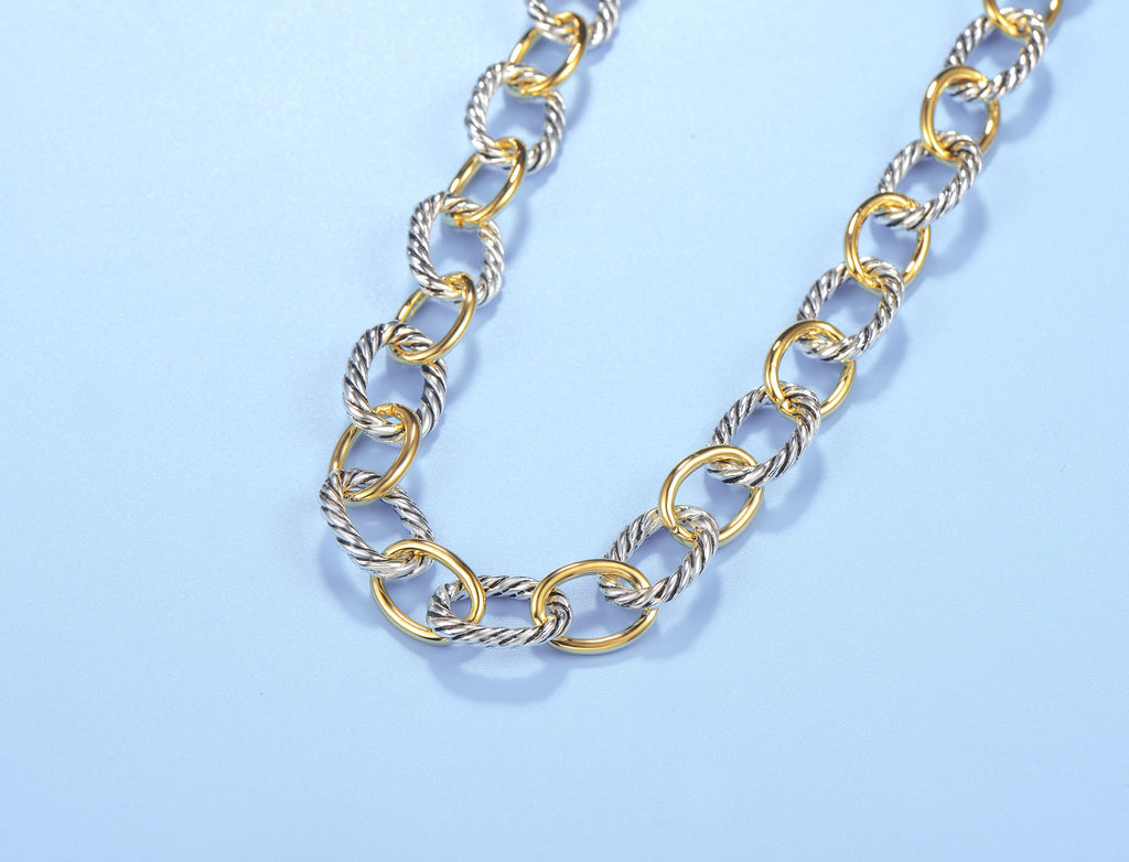 UNY JEWEL Twisted Cable Wire Link Chain Bracelet Two Tone Designer Brand Inspired Women Jewelry Valentine Christmas Gift (2 Tone)