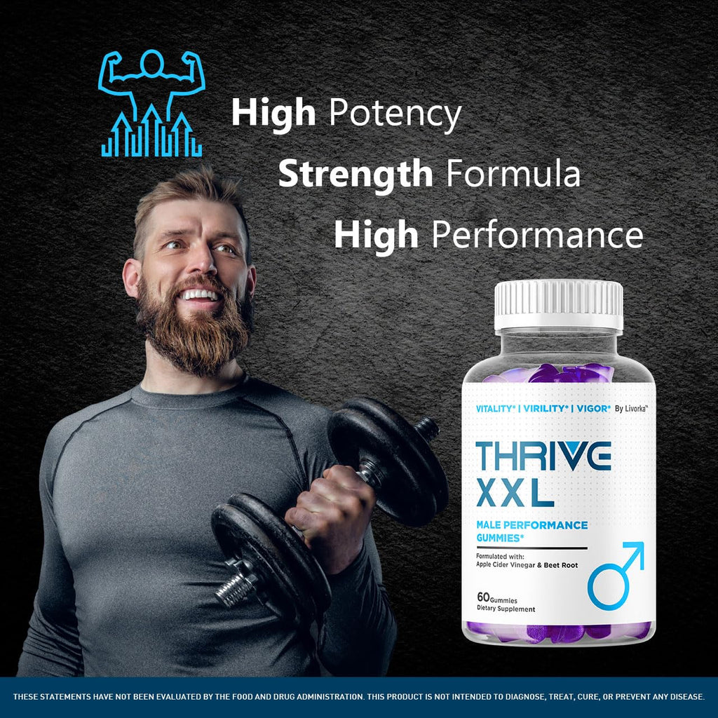 Thrive XXL Gummies - Official ThriveXXL Supplement Support Gummys for Men, ThriveXXLGummies All Natural - Maximum Strength, Advanced Formula for Health & Wellness, 60 Gummies for 1 Month