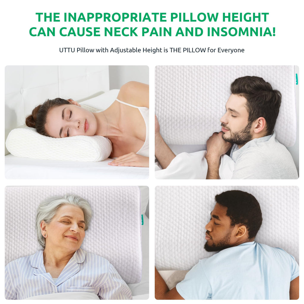 UTTU Cervical Pillow for Neck Strain Relief, Memory Foam Neck Pillow for Sleeping, Adjustable Orthopedic Sandwich Pillow, Contour Cooling for Side Back Stomach Sleeper, King(27.6"×15.7"×5.2"/4.5")