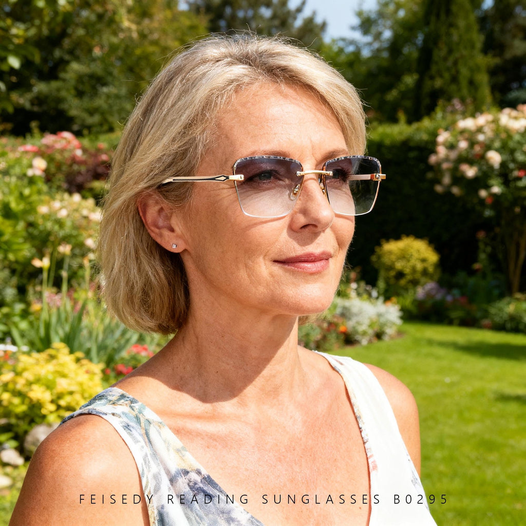 FEISEDY Stylish Metal Reader Sunglasses for Woman Trendy Retro Reading Glasses UV400 Protection B0295 2.0x