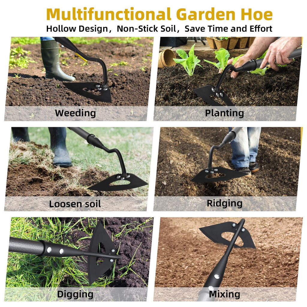 HANGMAICOME Garden Hoe Weeder Removal - Heavy Duty Weed Hoes for Gardening,55" Stand Up Long Handle, Sharp Hollow Blade,Push Pull Hand Weeding Tool for Garden Bed, Yard,Lawn Landscaping
