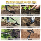 HANGMAICOME Garden Hoe Weeder Removal - Heavy Duty Weed Hoes for Gardening,55" Stand Up Long Handle, Sharp Hollow Blade,Push Pull Hand Weeding Tool for Garden Bed, Yard,Lawn Landscaping