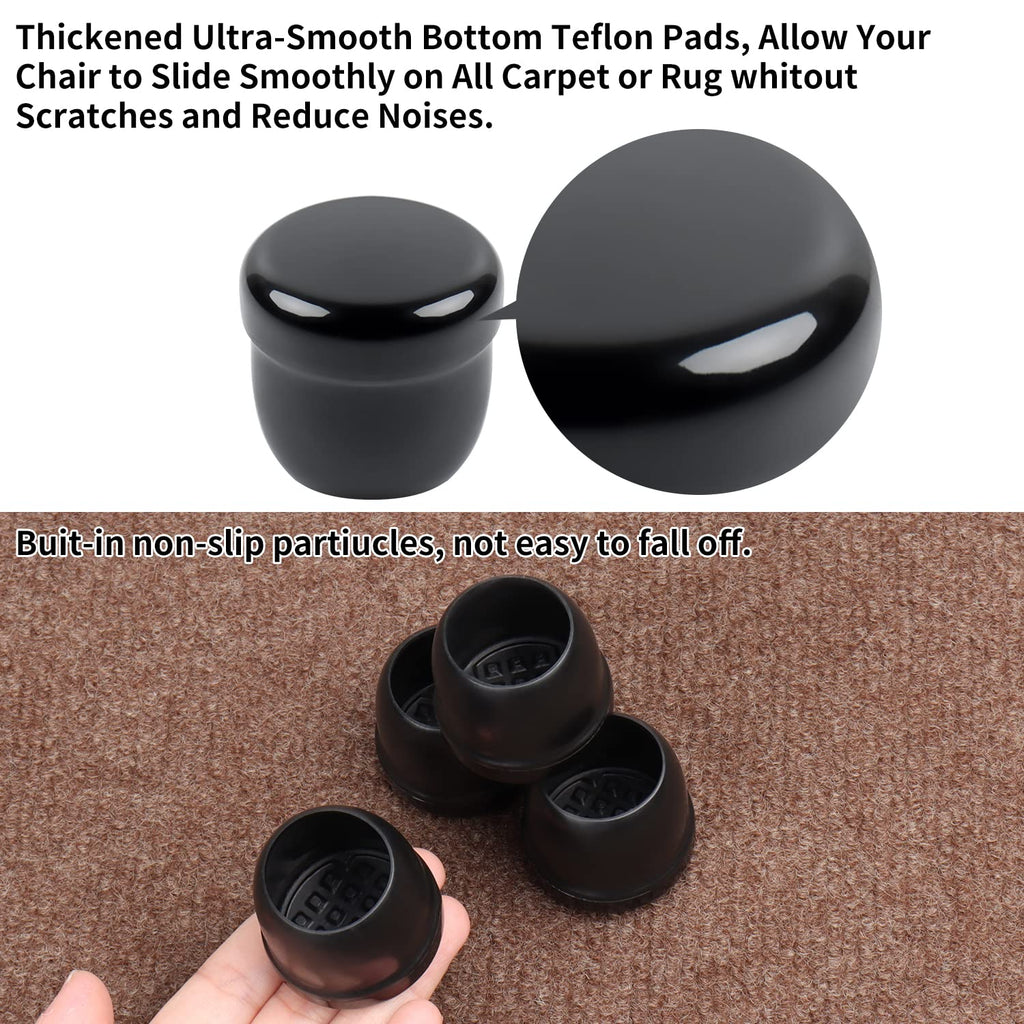 Ezprotekt 24 Pcs Chair Sliders for Carpet, Chair Glides for Carpet, Round Carpet Teflon Furniture Pads, Bar Stool Leg Protectors Caps, Furniture Sliders for Table, Chair (L Fit: 1-1/10" to 1-3/10")