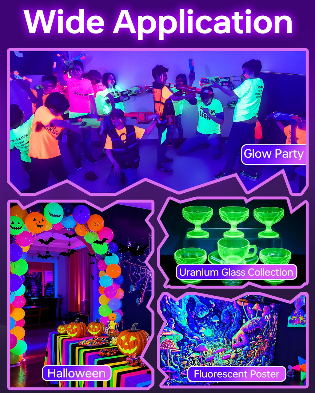 4 Pack LED 42W Black Lights, Blacklight Bars for Glow Party, Halloween