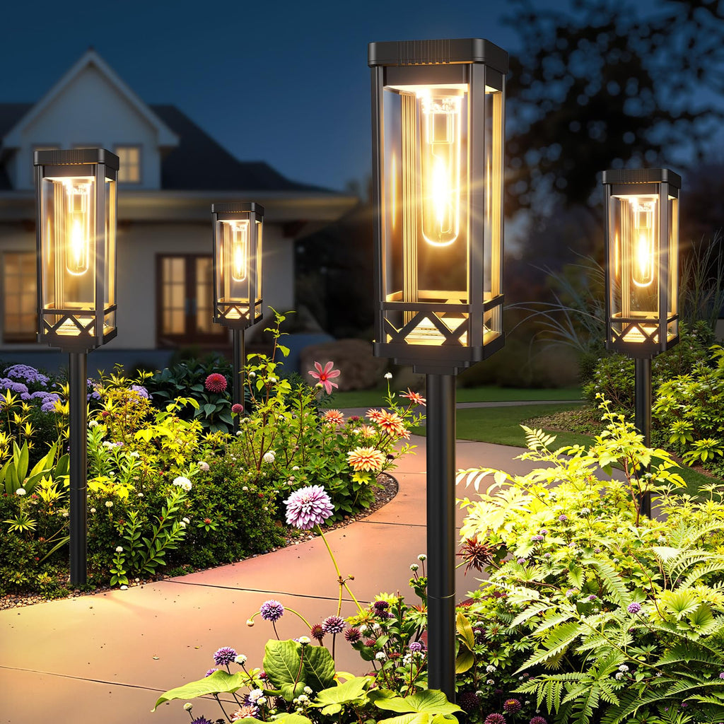 KOOPER Taller Solar Pathway Lights Outdoor, 4 Pack Upgraded Brighter Solar Garden Lights Solar Powered, Up To 15 Hours Outdoor Solar Lights for Yard Landscape Lighting Path Walkway Driveway Sidewalk