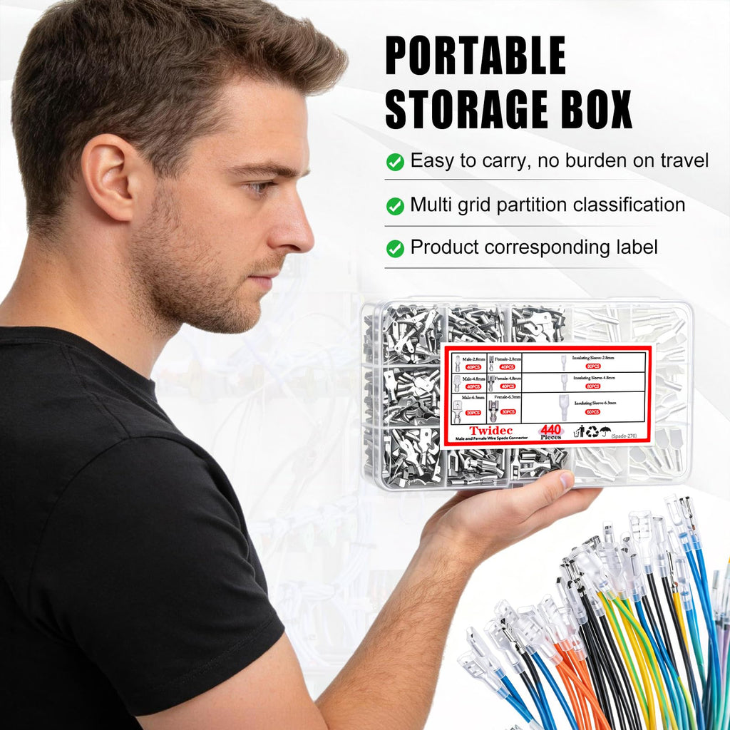 Twidec/440Pcs 2.8/4.8/6.3mm Quick Splice Male and Female Wire Spade Connector Crimp Terminal Block Assortment Kit with Insulating Sleeve for Electrical Wiring Car Audio Speaker