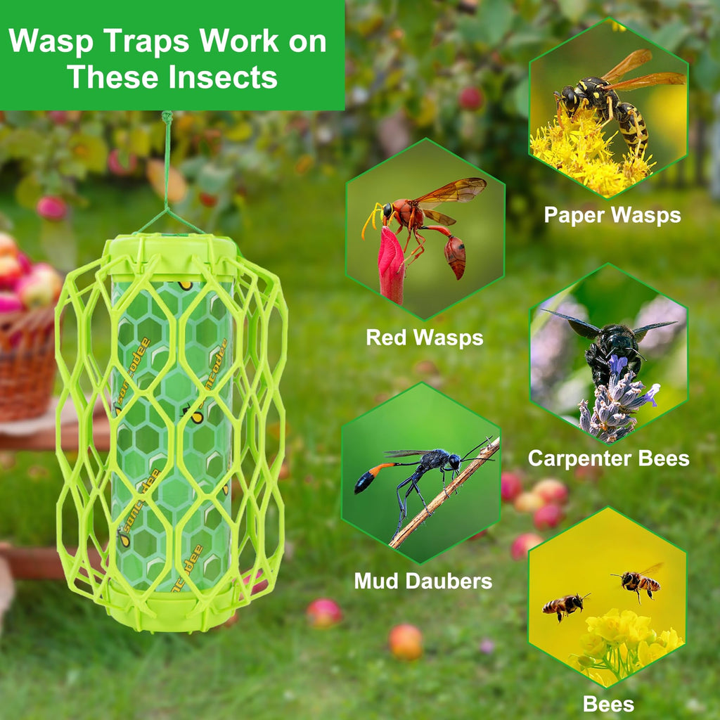 4 Pack Wasp Trap Outdoor Hanging, Carpenter Bee Catchers for Outside(Green)