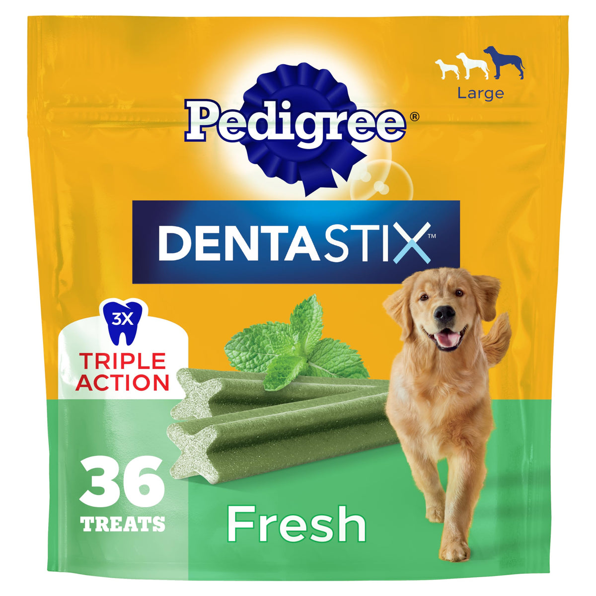 Pedigree Dentastix Large Breed Dental Dog Treats, Fresh, 36 Count