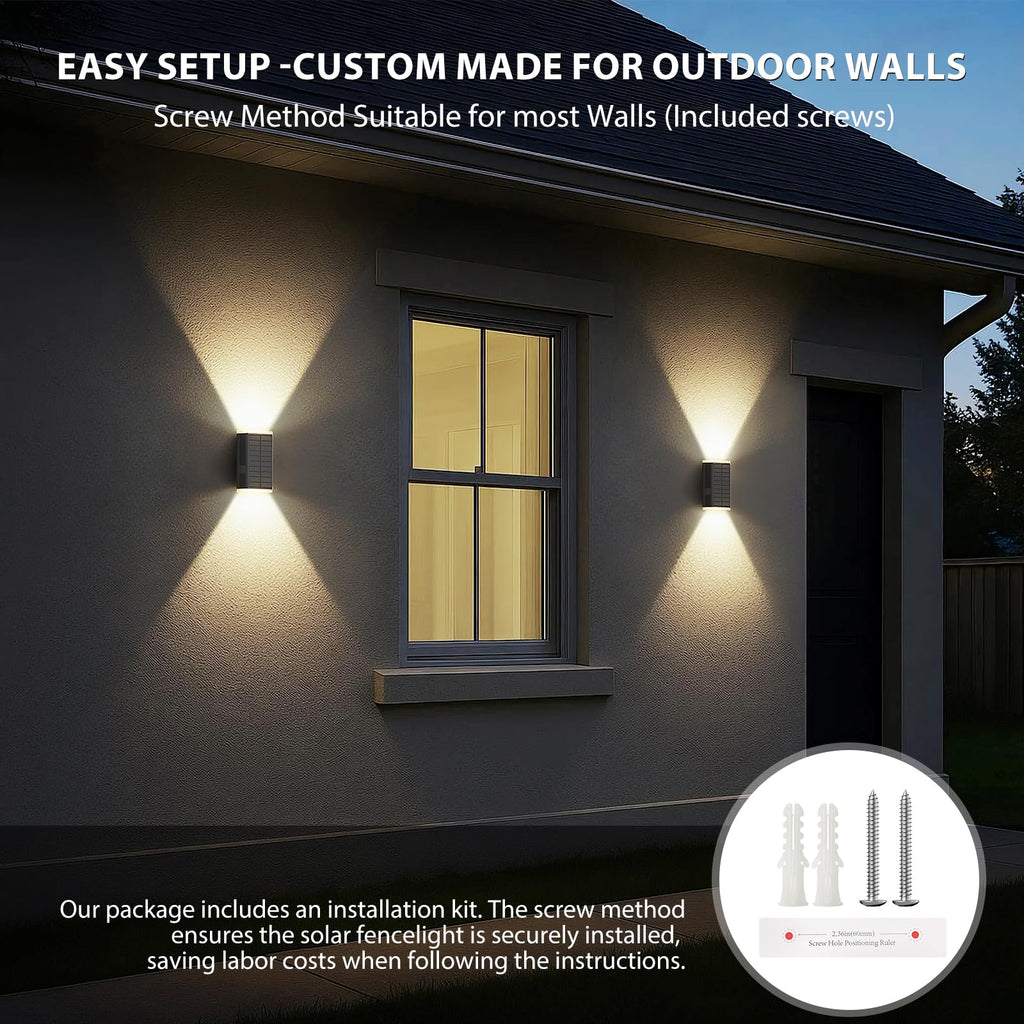 UGDLUCK Solar Wall Light Outdoor,3000/4000/6000K 3 Modes Dusk to Dawn Lighting Wall Sconce IP67 Waterproof Up and Down Solar Lights Outdoor for House, Garage, Porch,Doorway (2 Pack)