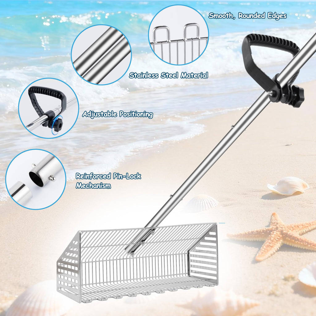MarchingGreen Sand Flea Rake for Beach: 70in Handle Stainless Steel Rake