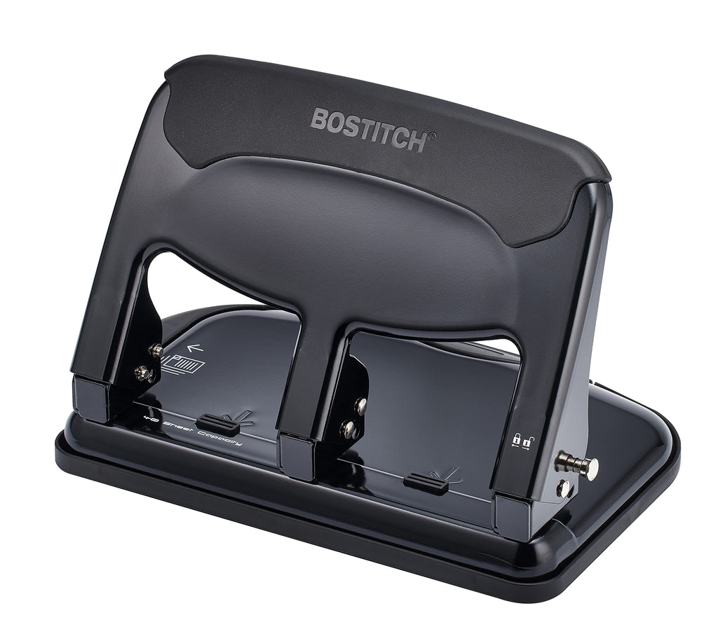 Bostitch Office EZ Squeeze Heavy Duty 3-Hole Punch for Home Office & School, 40-Sheet Capacity, One-Touch Reduced Force, Sleek Black Design