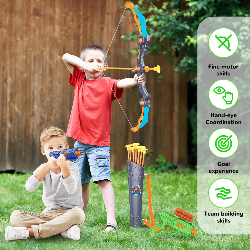 Bow and Arrow Toys for Kids, 2 Pack LED Light Up Archery Set Outdoor Indoor