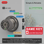 iulock Smart Door Knob with Keypad and Key,Keyless Entry Door Lock with Rubber Grip, Auto Lock,50 User Code,Waterproof, Easy to Install and Program for Bedroom(Stain Nickel Same Key 4 Pack)