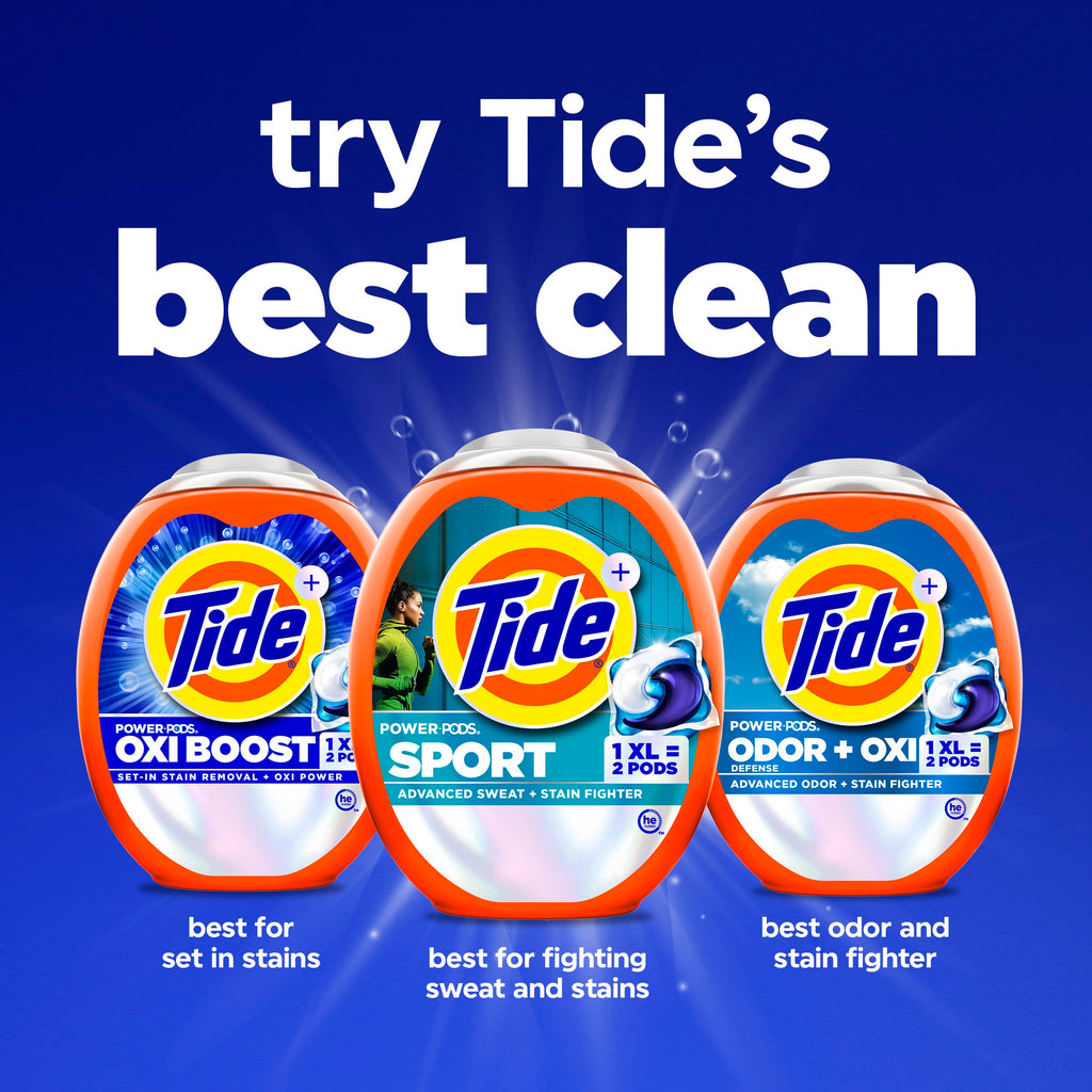Tide Power Pods Sport Laundry Detergent Pacs, 45 Count, Advanced Sweat + Stain Fighter, laundry soap detergent pacs