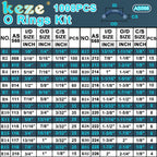KEZE 1008 Pcs SAE O Ring Kit,32 Sizes USA Standard Nitrile 70A Rubber Seals Inch O Rings Set with 4 Pieces O Rings Remover Tools for Faucet Automotive Hydraulic Plumbing AS568:006-226