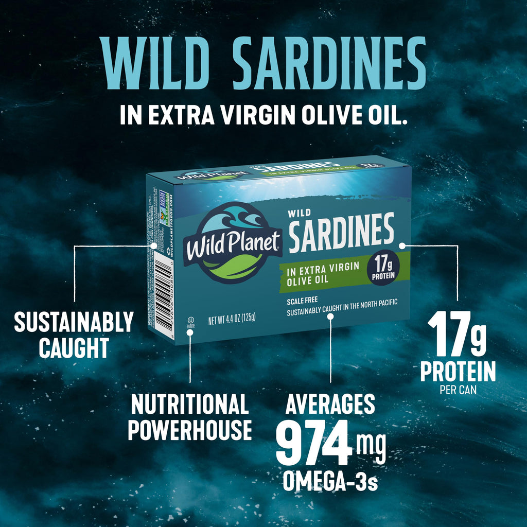 Wild Planet Wild Sardines in Extra Virgin Olive Oil, 4.4 Oz Can, 12 Pack