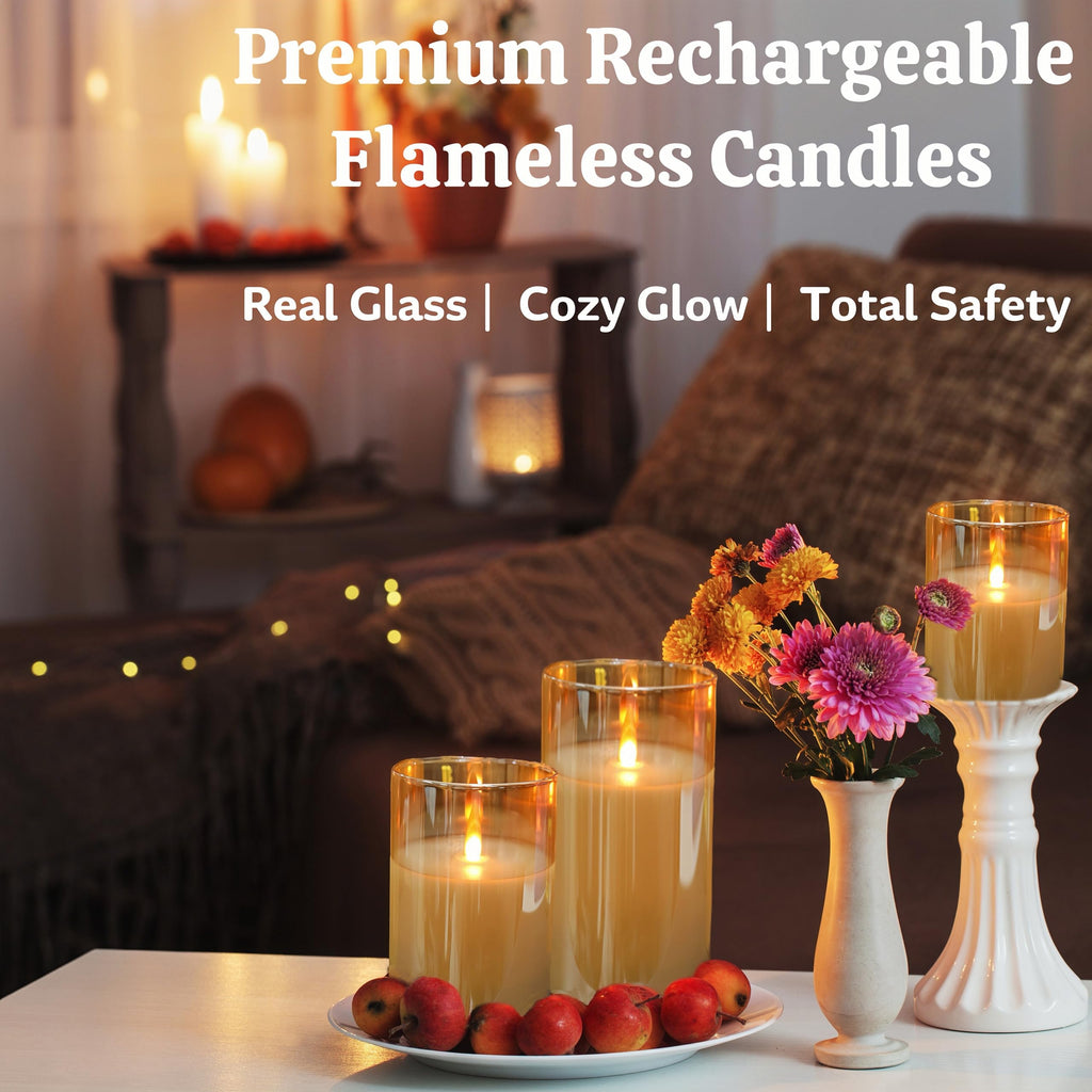 200 Hours Glass Rechargeable Flickering Flameless Candles with Remote3