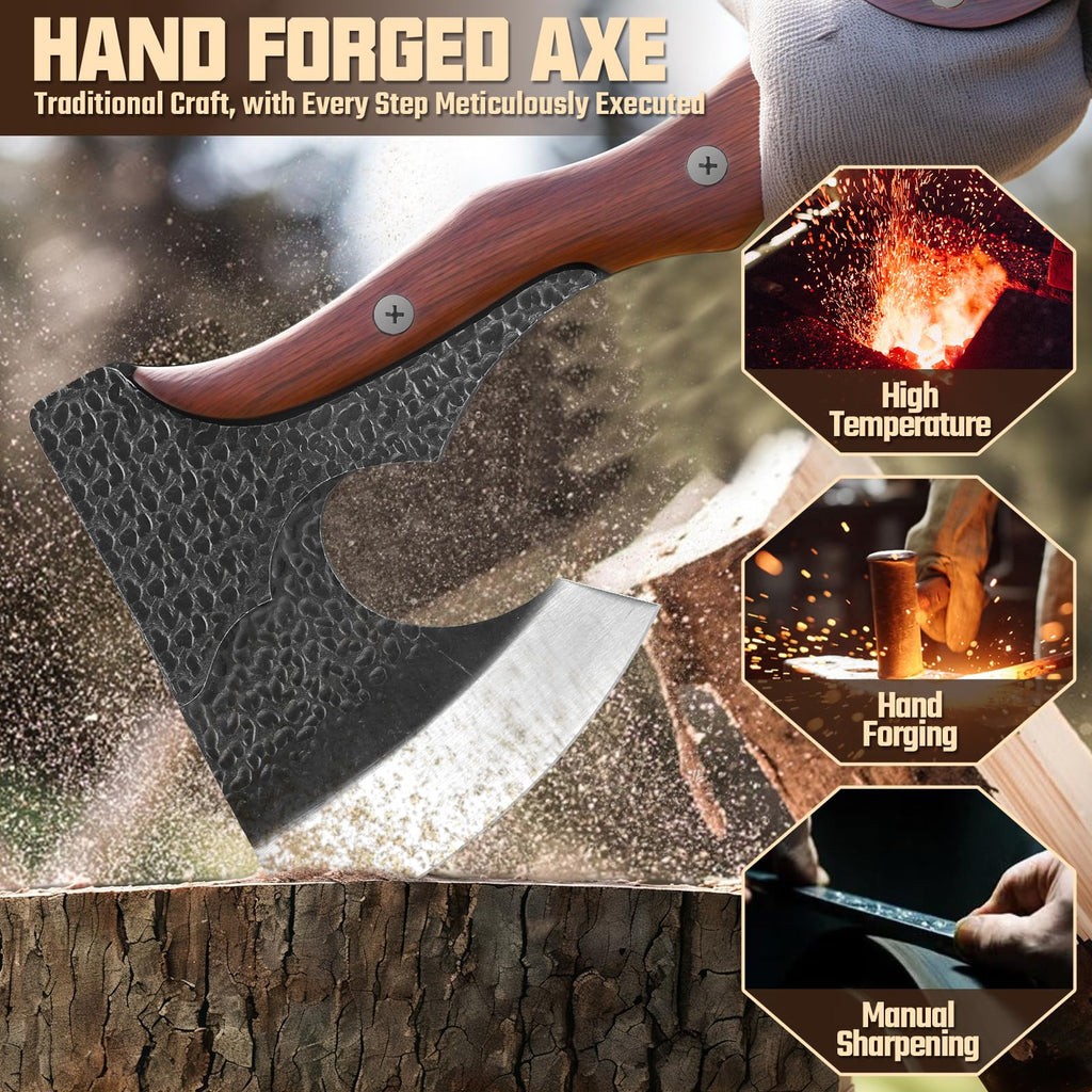 Purple Dragon 14" Camping Hatchet Axe with Sheath - Full Tang Wood Handle