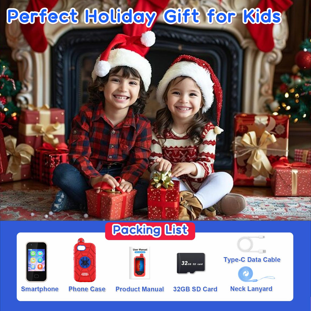 Gocina Kids Smart Phone， Toddler Christmas Birthday Gift for Age 3-10, Touchscreen Kids Cell Phone Toy with Cameras, Learning, Music, Games and 32 GB Card