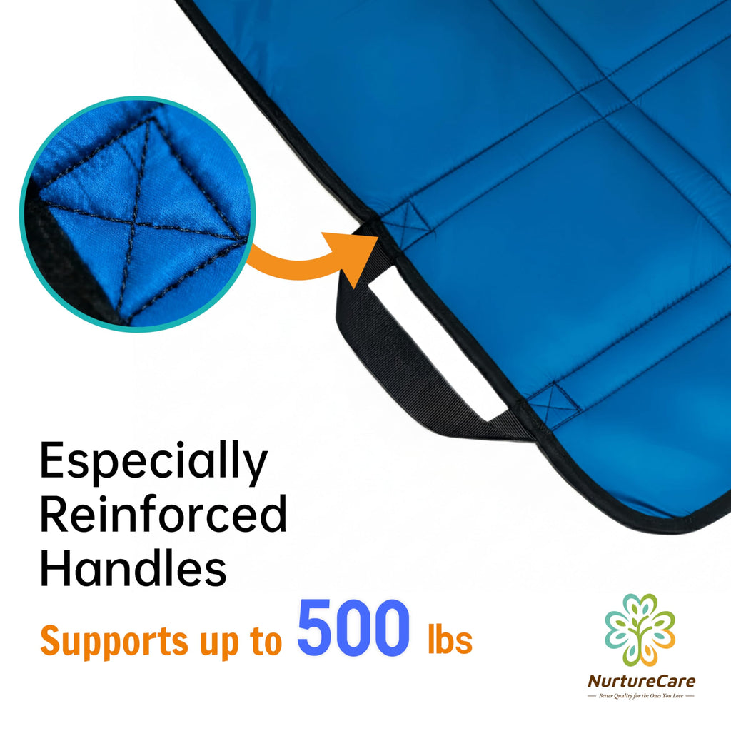 NurtureCare Positioning Bed Pad, Upgraded 3-Layer with 8 Reinforced Handles, Professional Patient Transfer Sliding Sheet for Turning, Lifting & Re-positioning, Hospital or Home Use (48" x 40", Blue)
