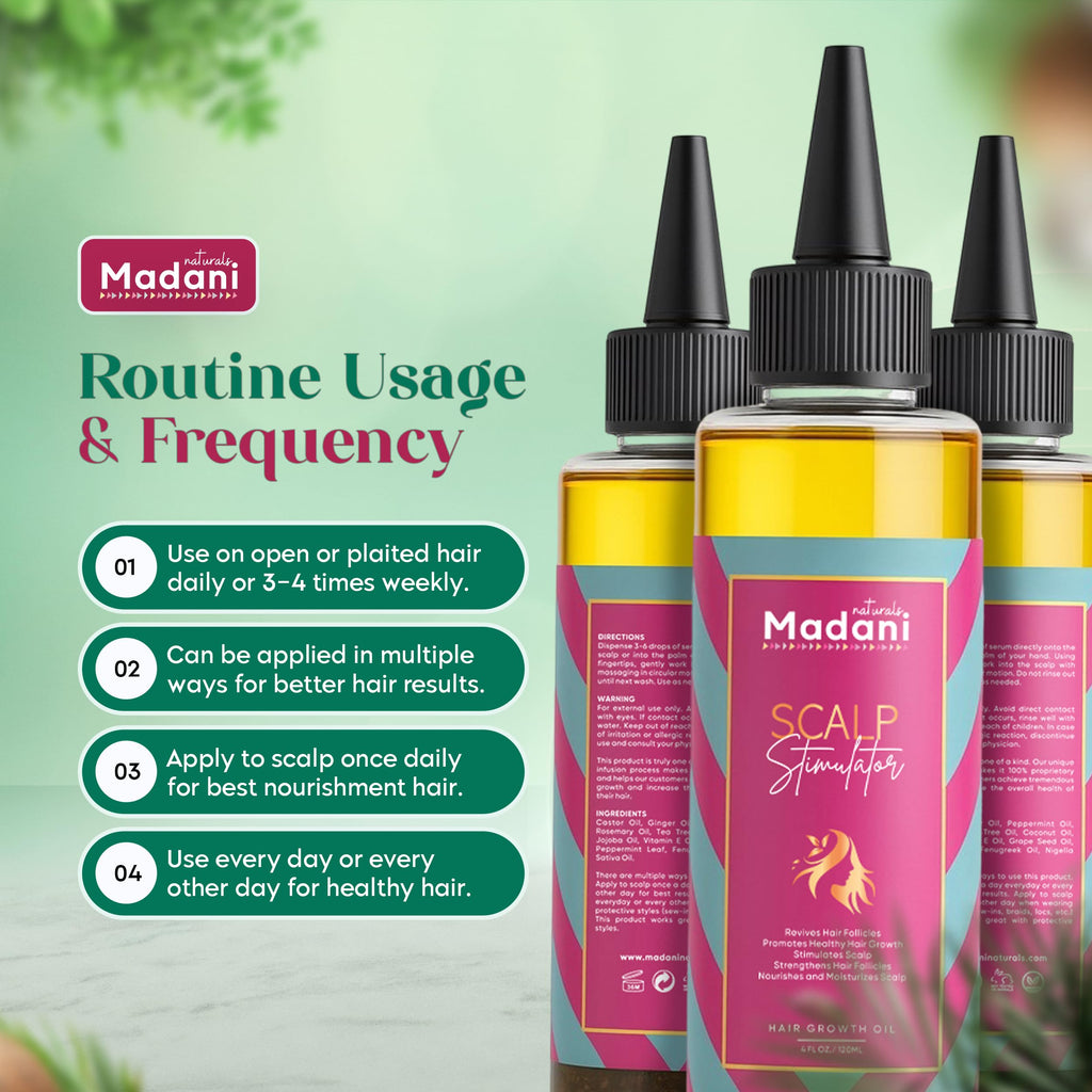 Madani Scalp Stimulator Hair Growth Oil, 4 fl oz, Nourishing Follicle Treatment, Hair Repair Regrowth with Rosemary & Mint