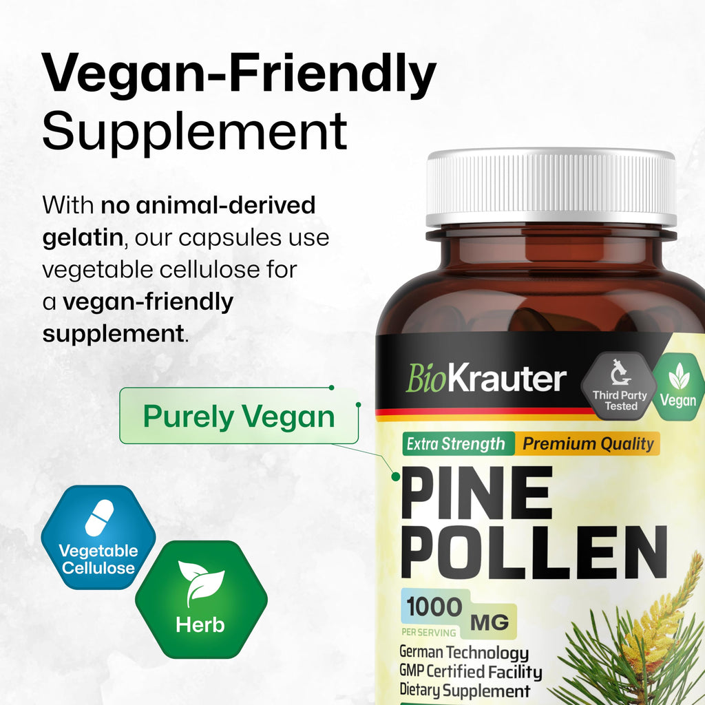 BIO KRAUTER Pine Pollen Extract Capsules for Men's Support, 1000 mg