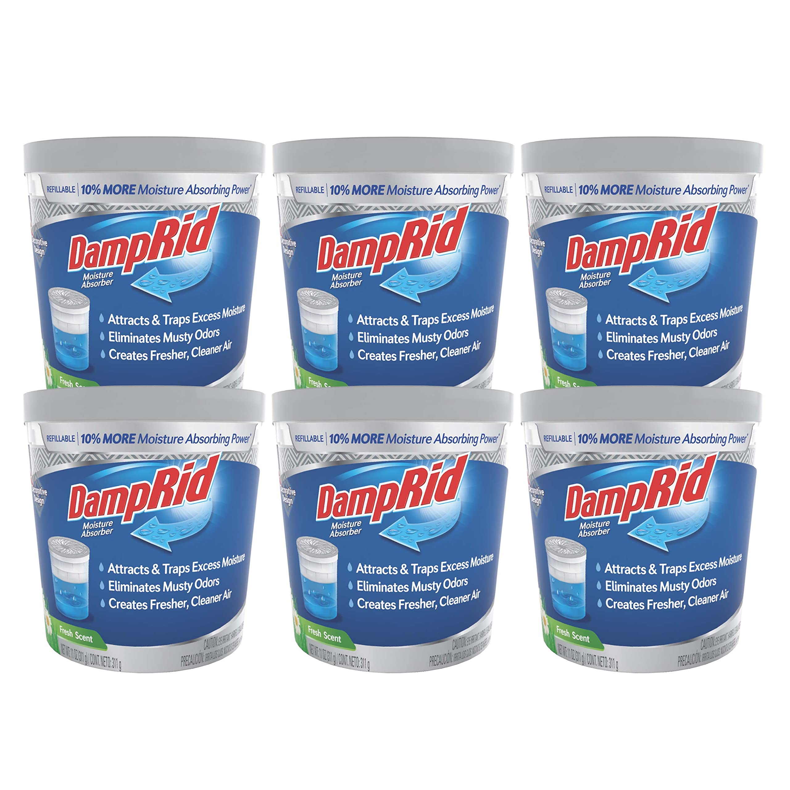 DampRid Refillable Moisture Absorber, 11 oz., 6-Pack - Fresh Scent Moisture Absorbers, 10% More Absorbing Power*, Eliminates Musty Odors for Fresher, Cleaner Air