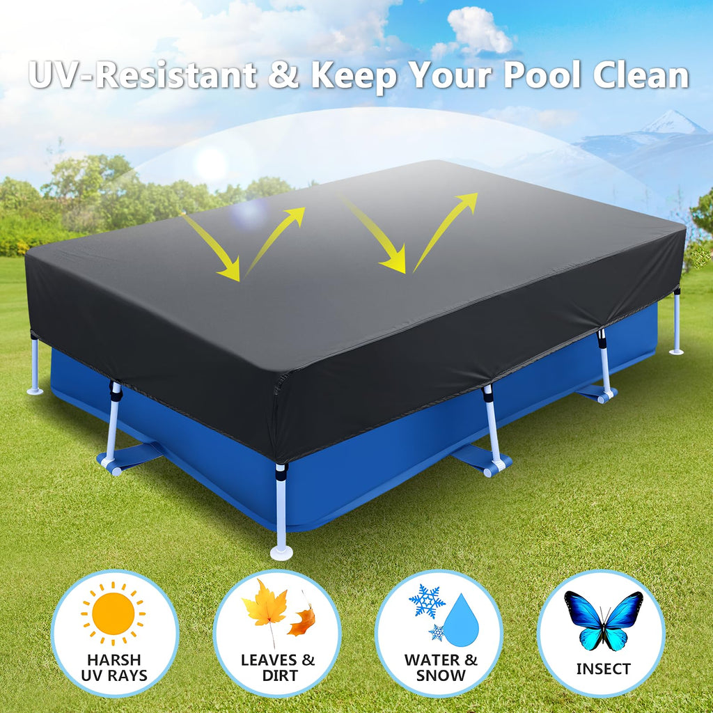 118x79 in Rectangle Pool Cover for 10 x 6 Above Ground Pool 10 ft Swimming Pool Cover Drawstring Design for 9x6 Rectangular Frame Pools Winter Pool Cover Ideal for Heater Above-Ground Pool
