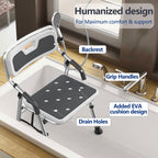 Foldable Shower Chair for Inside Shower with Arms and Back, Shower Chair for Elderly and Disabled with Adjustable Height,Folding Bath Chairs for Seniors,Quick-Assembly & Comfortable
