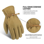 KKOYING Leather Work Gloves Waterproof Gardening Gloves for Men & Women Tough Cowhide Work Gloves with Adjustable Wrist (Small)