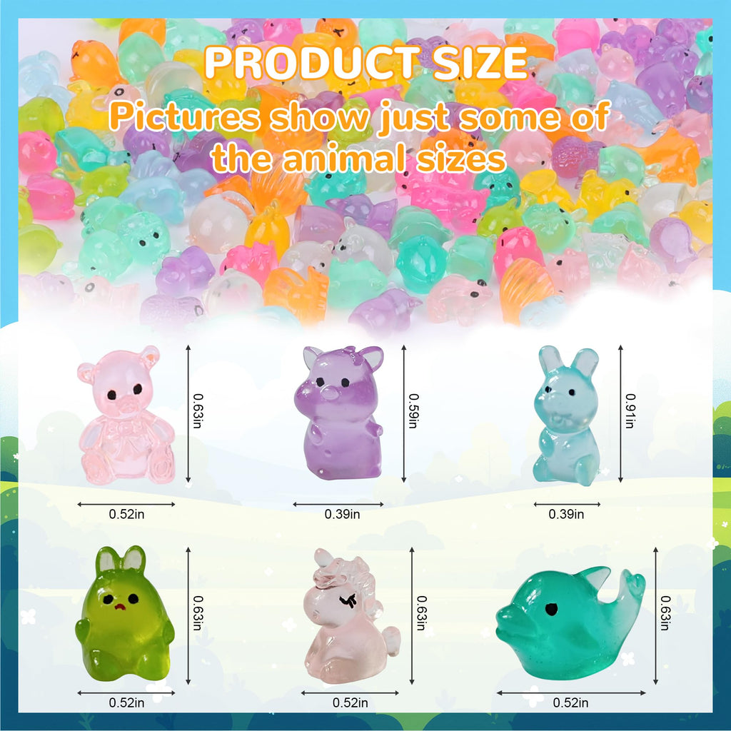 ShtNeeg 300PCS Mystery Mini Resin Animal Blind Bags, Glow in The Dark Tiny Animal Figures, 50+ Animal Combination Sets for Classroom Prizes, Party Favors, Fairy Garden & DIY Decor