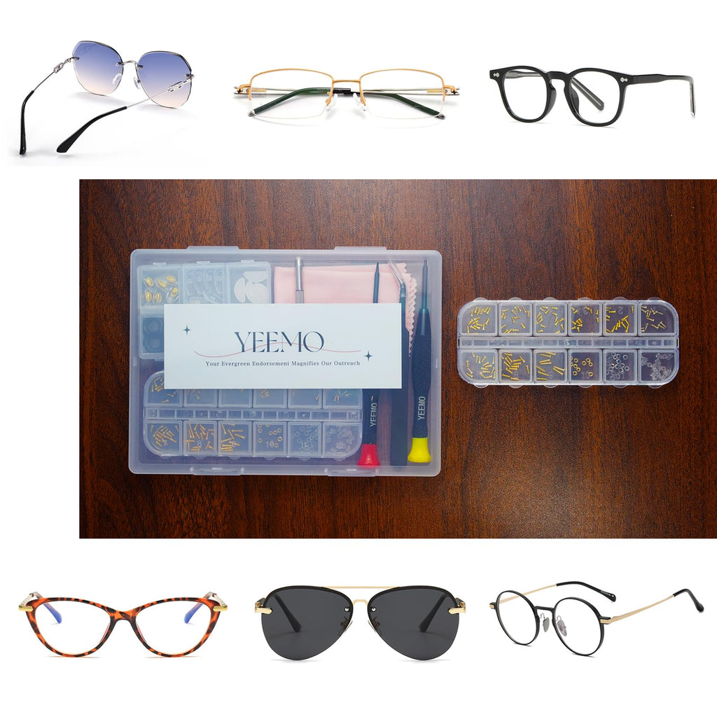 Eyeglass Repair Kit - YEEMO Glasses Repair Kit with Screws (Gold), Eyeglass Nose Pads, Precision Glasses Screwdriver Set: High Compatibility for Eyeglasses, Sunglasses, and Watch Repair