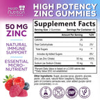 Zinc Gummies 50mg per Serving - Extra Strength Immune Support Antioxidant Gummy, Non-GMO & Gluten Free - Best Zinc Supplement for Skin Bone & Heart Health - Chewable Tasty Berry Flavor - 120 Gummies