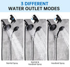G-Promise Solid Metal Shower Arm Diverter for Hand Held Showerhead and Fixed Spray Head, G 1/2 3-Way Bathroom Universal Diverter System Replacement Part (Matte Black)