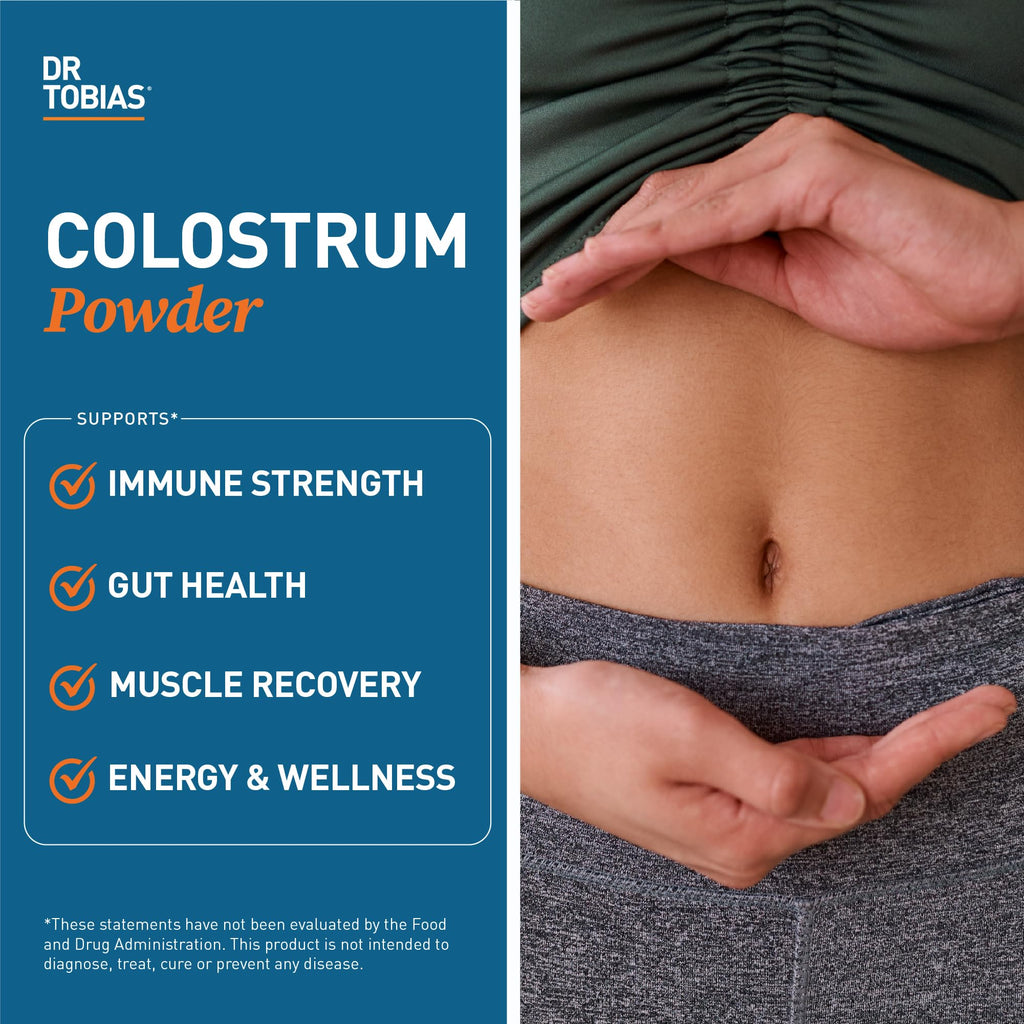 Dr. Tobias Colostrum Powder - Premium Bovine Colostrum Supplement for Immune Support, Gut Health & Muscle Recovery | 3g Per Serving Minimum 30% IgG Unflavored (8 oz 76 Servings)