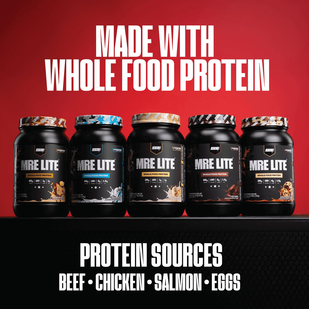 REDCON1 MRE LITE Whole Food Protein Powder, Fudge Brownie - Lactose Free & Sugar Free Meal Replacement with Animal Protein Blends - Easy to Digest Formula - Only 2g Carb per Serving (30 Servings)
