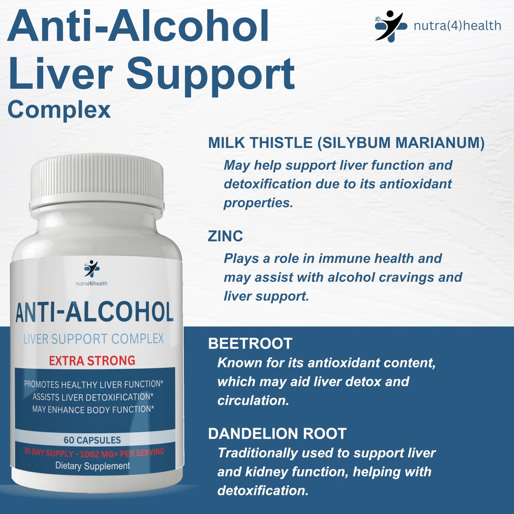 nutra4health Anti Alcohol Craving Supplement, Anti-Alcohol Complex, Anti Drink Support, 60 Capsules to Help Reduce Cravings