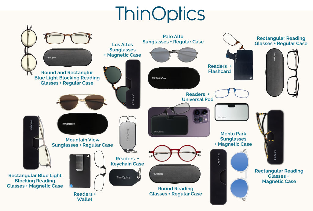 ThinOptics unisex-adult Reading Glasses + Black Universal Pod Case | Black Frames, 2.00 Strength Readers Black Frames / Black Case, 44 mm
