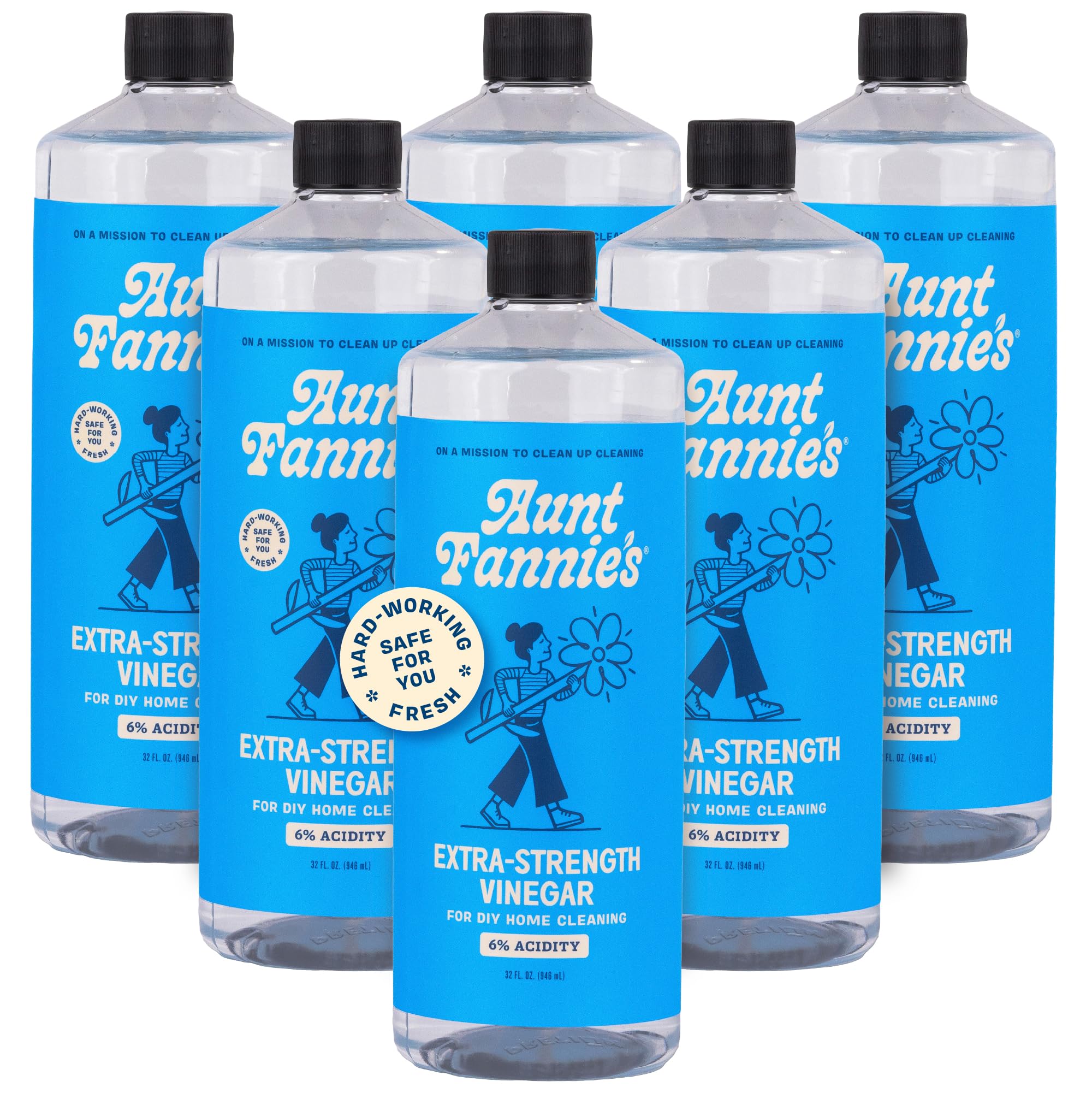 Aunt Fannie's Extra Strength Cleaning Vinegar, Multipurpose Household Cleaner, No Added Scents, Dyes, or Other Additives, 32 oz, Pack of 6