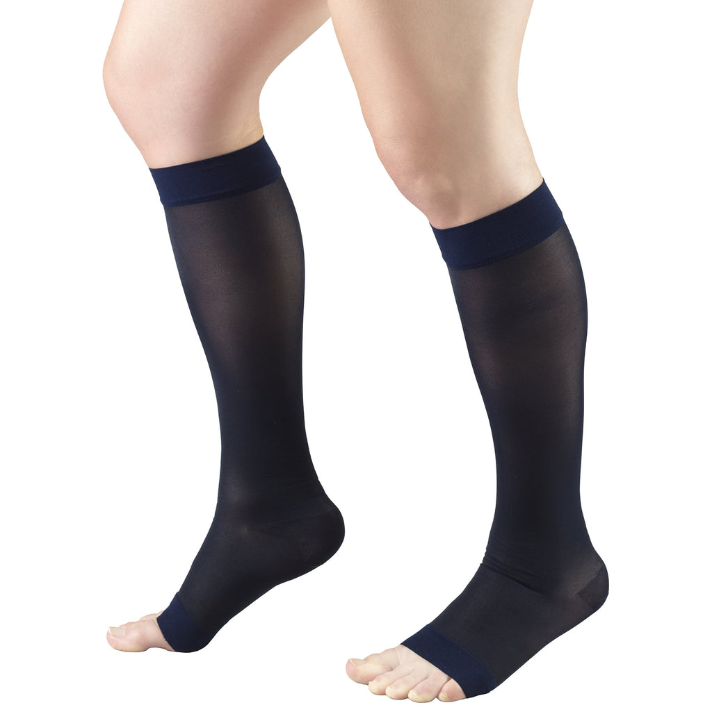 Truform Sheer Compression Stockings, 15-20 mmHg, Women's Knee High Length, Open Toe, 20 Denier, Navy, 2X-Large