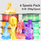 MIKA3D 2 Color Fast Change Silk PLA 1.75mm 3D Printer Filament Bundle, Silk White Color Change to Red/Orange/Gold/Green/Blue/Purple, Each Spool 250g, 6 Spools, Total 1.5kg Silk PLA Bundle 250g X 6